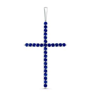 Подвеска из серебра с синей шпинелью родированная - Крест
