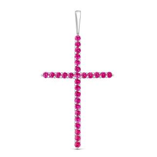 Подвеска-крест из серебра с нат.розовой шпинелью родированная