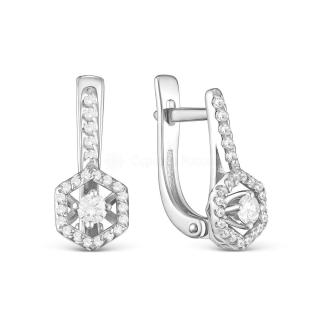 Серьги из серебра с синт. муассанитами и фианитами родированные