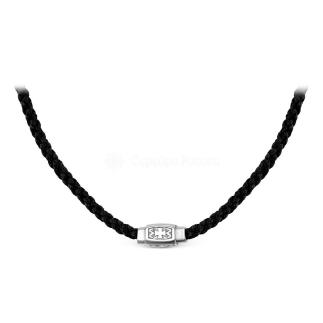 Колье из родированного серебра на текстильном шнурке