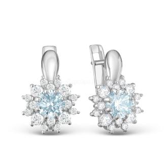 Серьги из серебра с голубым бриллианитом и фианитами родированные