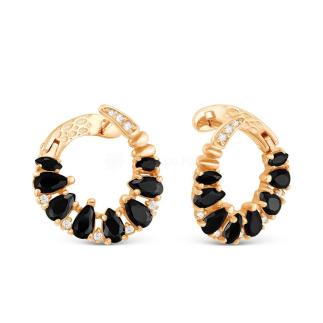 Серьги из золочёного серебра с нат.шпинелью и фианитами