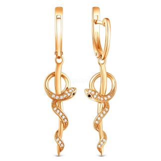 Серьги-Змеи  из золочёного серебра с фианитами