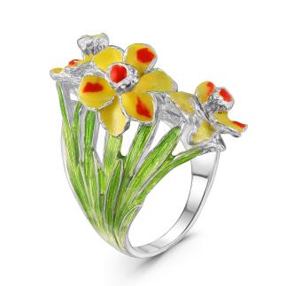 Кольцо из серебра с эмалью родированное