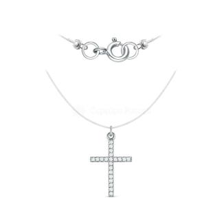 Колье из серебра с фианитами родированное (на леске)