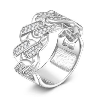 Кольцо из серебра с фианитами родированное