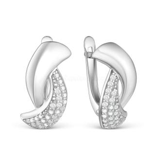 Серьги из серебра с фианитами родированные