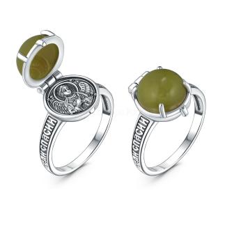 Кольцо из чернёного серебра с натуральным нефритом - Спаси и сохрани , Ангел Хранитель