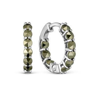 Серьги из серебра с нат. марказитами родированные