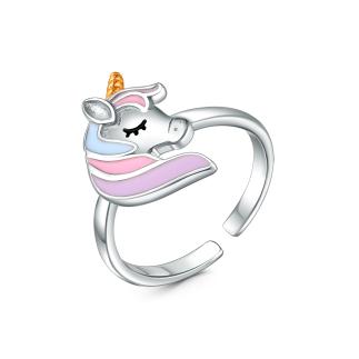 Кольцо разъёмное детское из серебра с эмалью и позолотой родированное - Единорог