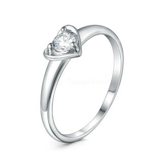 Кольцо Сердце из серебра с фианитом родированное