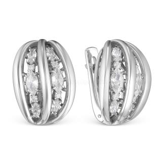 Серьги из серебра с фианитами родированные