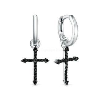 Серьги кресты из серебра с фианитами родированные