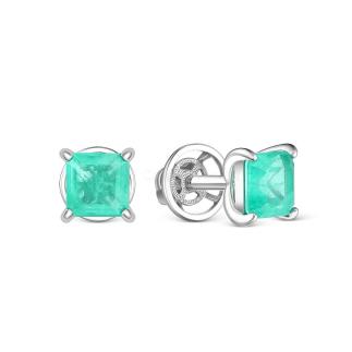 Серьги-пусеты из серебра с дуплетом горн.хрусталь/синт.кварц цв.параиба родированные