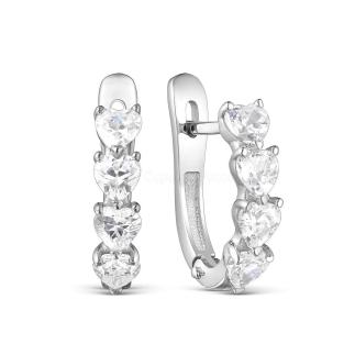 Серьги из серебра с фианитами родированные