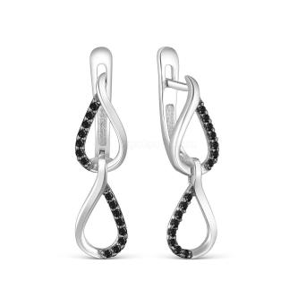 Серьги из серебра с фианитами родированные