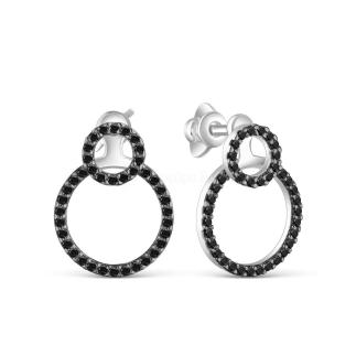 Серьги-пусеты из серебра с фианитами родированные (2 в 1)