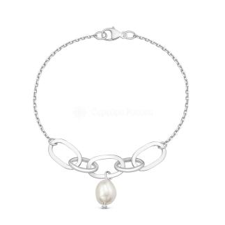 Браслет из серебра с культивированным жемчугом родированный