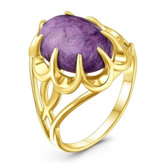 Кольцо из золочёного серебра с нат.чароитом