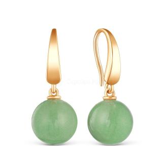 Серьги из золочёного серебра с нат.зелёным авантюрином