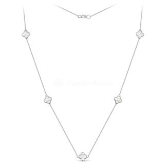 Колье из серебра с перламутром в форме клевера родированное 