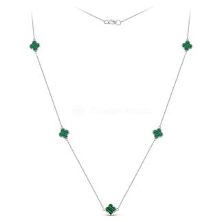 Колье из серебра с искусственным малахитом родированное