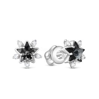 Серьги-пусеты из серебра с кристаллом премиум Австрия цв.Серебряная ночь и фианитами родированные