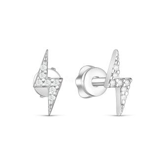 Серьги-пусеты из серебра с фианитами родированные - Молнии