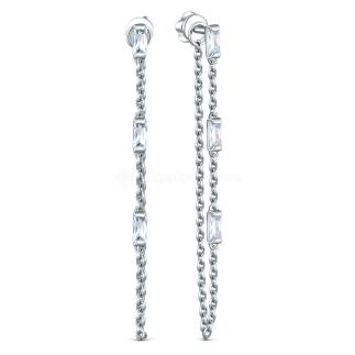 Серьги-пусеты из серебра с фианитами родированные (съёмный элемент)