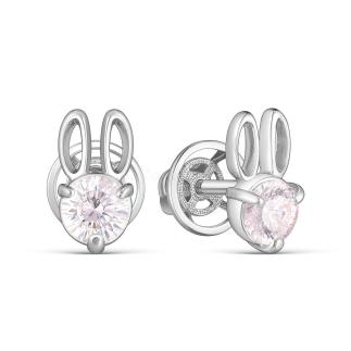 Серьги-пусеты из серебра с фианитами родированные - Зайцы