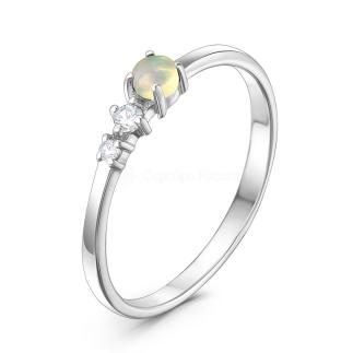 Кольцо из серебра с нат.эфиопским опалом и фианитами родированное