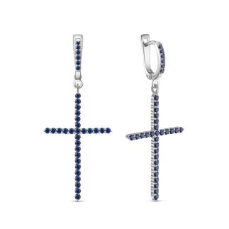 Серьги из серебра с нат. синей шпинелью родированные