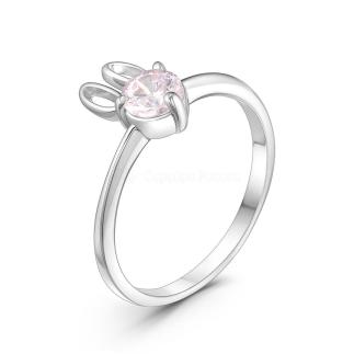 Кольцо из серебра с фианитом родированное -  Зайцы