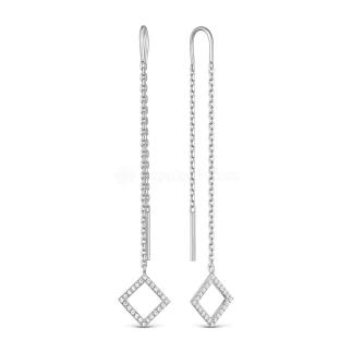 Серьги-продёвки из серебра с фианитами родированные