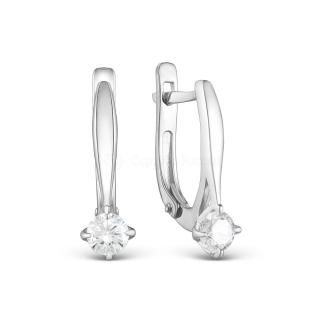 Серьги из серебра с фианитами родированные