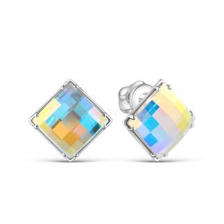 Серьги-пусеты из серебра с кристаллами премиум австрия северное сияние родированные