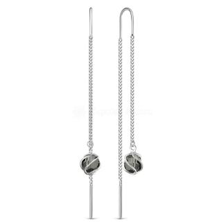 Серьги-продёвки из серебра с кристаллами премиум Австрия Серебряная ночь родированные