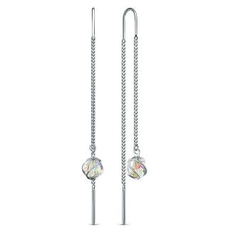 Серьги-продёвки из серебра с кристаллами премиум Австрия Северное сияние родированные