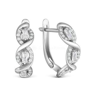 Серьги из серебра с фианитами родированные