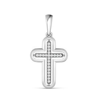Подвеска-крест из серебра с фианитами родированная