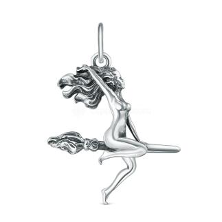 Подвеска серебро 925 пробы ведьма (ведьмочка) на метле. Миниатюрный кулон, изображающий самую знаменитую ведьму в русской культуре – Маргариту из романа Михаила Булгакова 