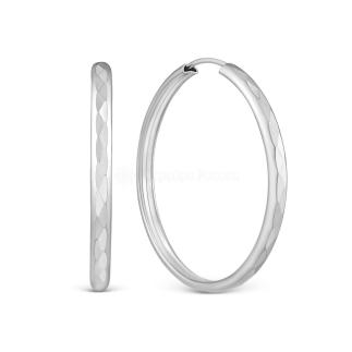 Серьги-конго из серебра с алмазной огранкой родированные - диаметр 3 см