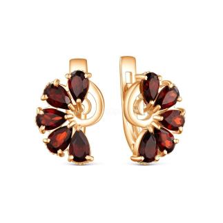Серьги из золочёного серебра с натуральным гранатом