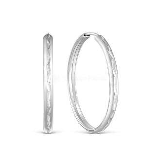 Серьги-конго из серебра с алмазной огранкой родированные - диаметр 3 см