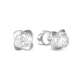 Серьги-пусеты из серебра с фианитами родированные