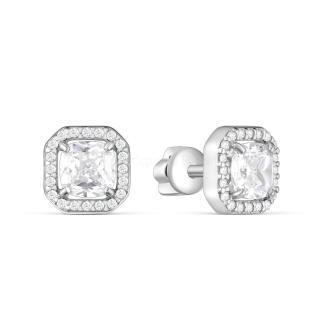 Серьги-пусеты из серебра с фианитами родированные