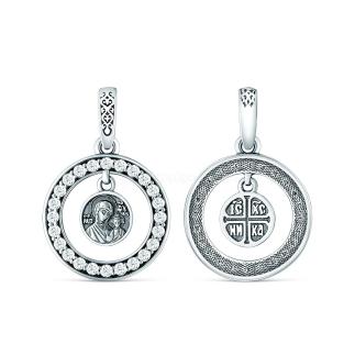 Подвеска из чернёного серебра с фианитами - Казанская икона Божьей матери