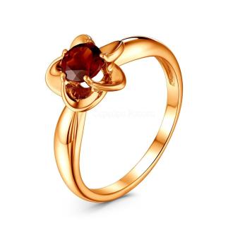 Серьги из золочёного серебра с натуральным гранатом - Цветок