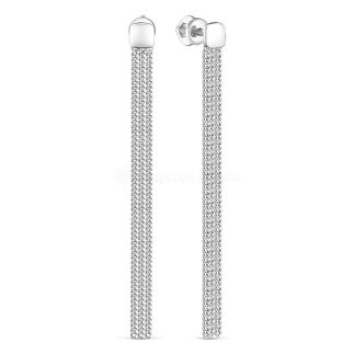 Серьги-пусеты женские длинные из родированного серебра - длина цепей 5 см