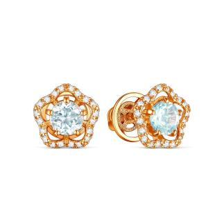 Серьги-пусеты из золочёного серебра с натуральными топазами и фианитами